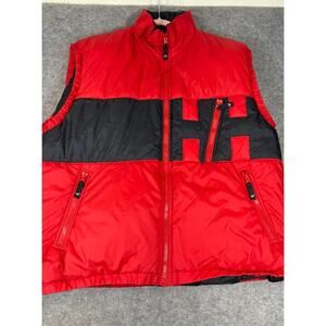 Vintage Helly Hansen Insulated Down Puffer Vest Mens XXL Red Black Zip Outdoor